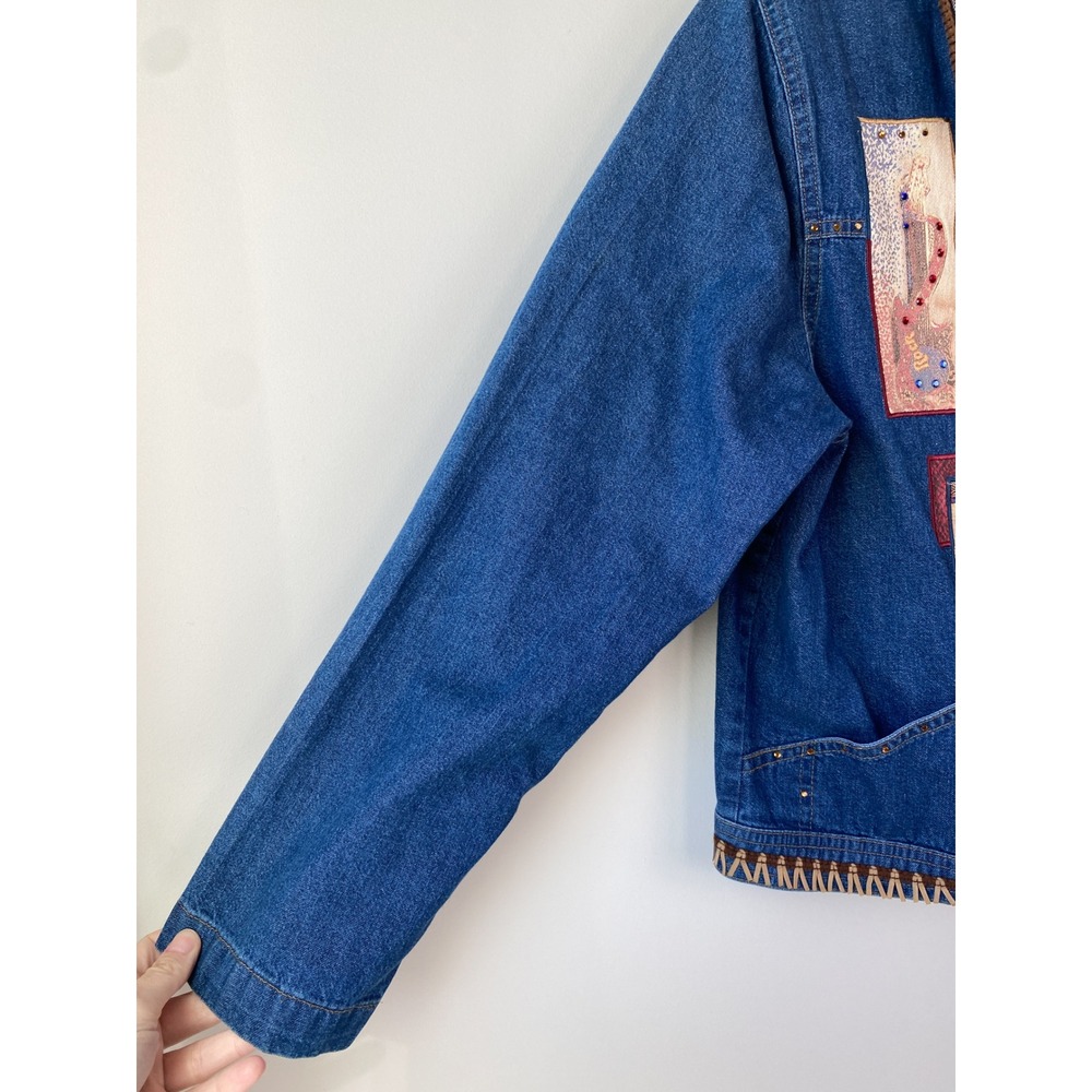 Nancy Womens Bolen Denim Patch Jacket 8 Blue Texas Retro Colorado Western Unique - Picture 3 of 10